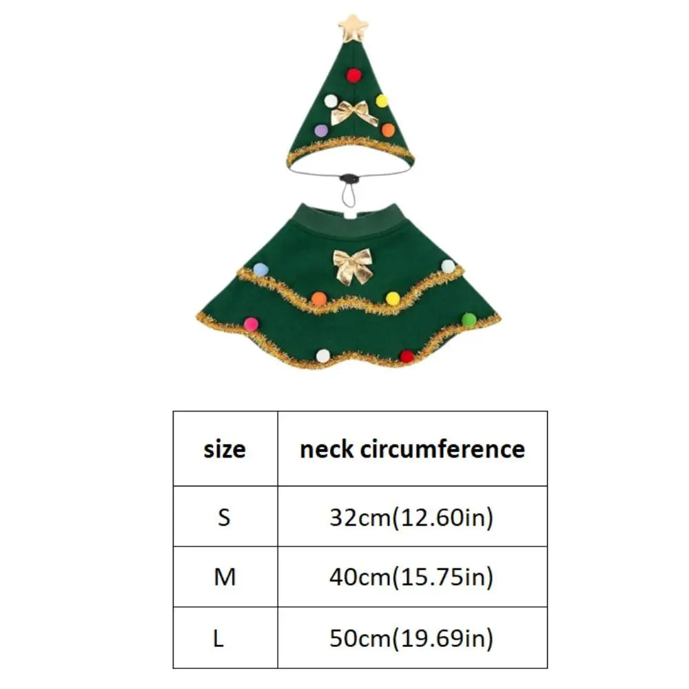 Cartoon Christmas Dog Cape Adjustable Christmas Tree Design Dog Cosplay Dress Unique Polyester Pet Cloak Photo Shoots