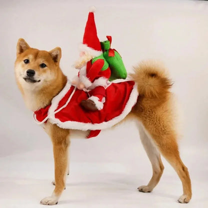 Christmas Dog Costume Funny Christmas Santa Claus Riding on Dog Pet Cat Holiday Outfit Clothes Dressing up for Halloween Xmas #FF0000