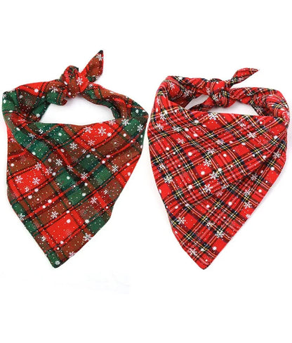 Dog Bandanas Large Pet Scarf Christmas Snow Print Dog Cotton Plaid Washablebow Ties Collar Cat Dog Scarf Large Dog Accessories