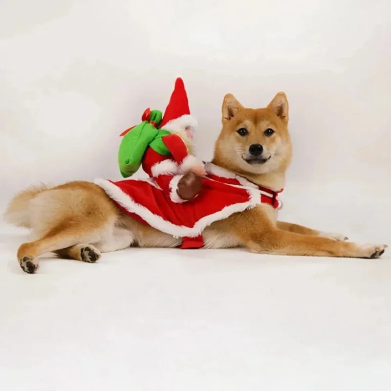 Christmas Dog Costume Funny Christmas Santa Claus Riding on Dog Pet Cat Holiday Outfit Clothes Dressing up for Halloween Xmas #FF0000