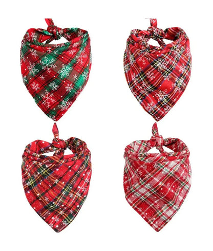 Dog Bandanas Large Pet Scarf Christmas Snow Print Dog Cotton Plaid Washablebow Ties Collar Cat Dog Scarf Large Dog Accessories