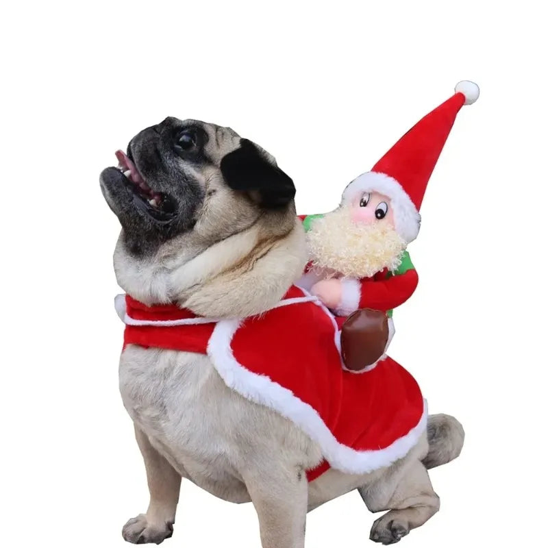 Christmas Dog Costume Funny Christmas Santa Claus Riding on Dog Pet Cat Holiday Outfit Clothes Dressing up for Halloween Xmas #FF0000