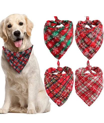 Dog Bandanas Large Pet Scarf Christmas Snow Print Dog Cotton Plaid Washablebow Ties Collar Cat Dog Scarf Large Dog Accessories